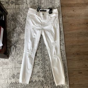 Distressed, white cropped jeans